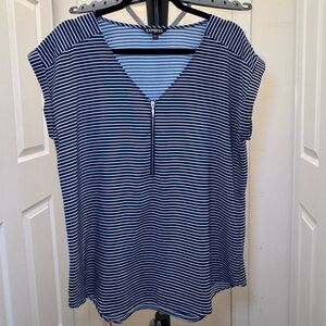 Express Navy Striped Zipper V-Neck Top